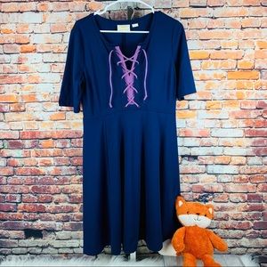 FINAL⬇️Maeve Anthro navy lace up fit & flare dress